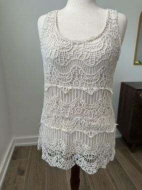 Crochet Lace Cream Cotton Sleeveless Tank